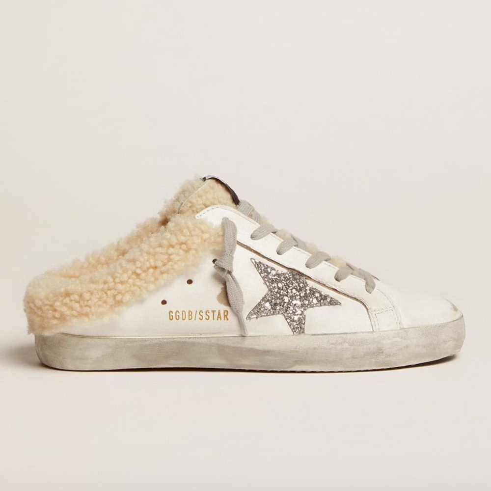 Women's Super-Star Sabot in white leather and shearling lining
